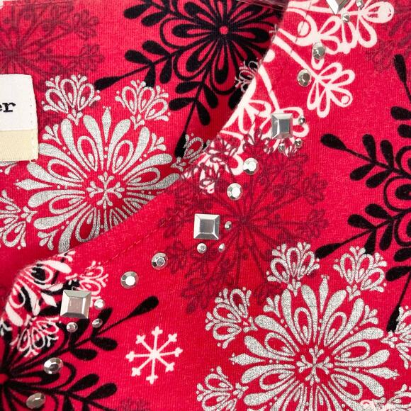 NWOT ALFRED DUNNER Top 1X Snowflake Studded Silver Red White Black Cotton - Picture 8 of 11